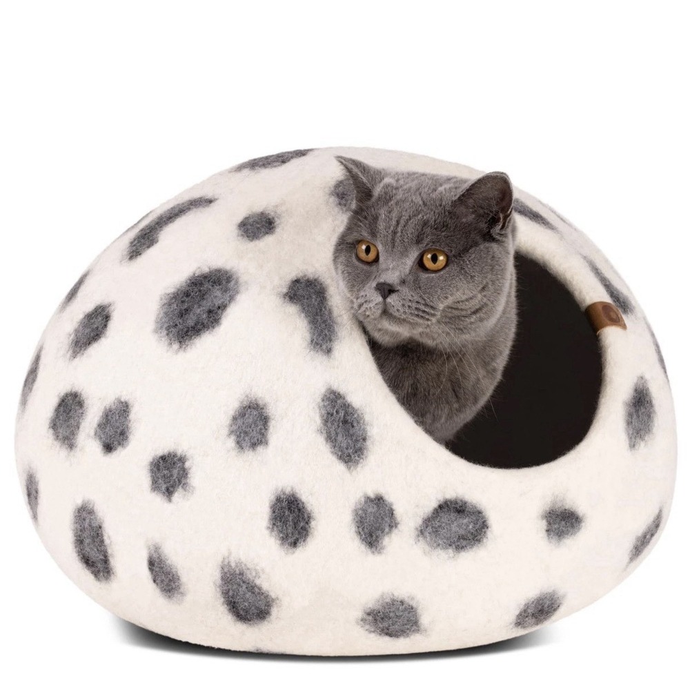 MEOWFIA Premium Felt Cat Bed Cave Handmade 100% Merino Wool Large Snow Leopard - Picture 2 of 8